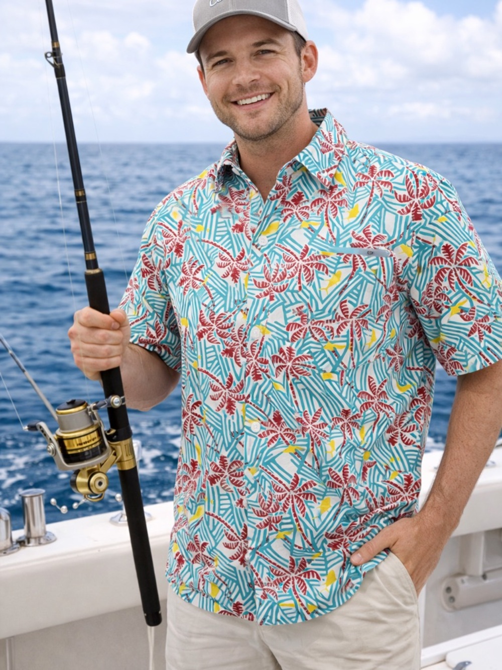Columbia Short-Sleeve Button-Up Shirt PFG Protection Fishing. M Vented